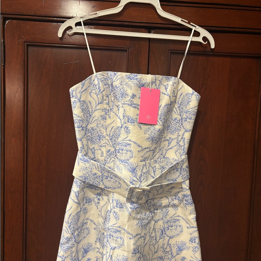 Amanda Uprichard Blue Ruched Sundress Knee-Length Wedding Guest